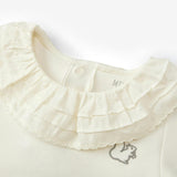 White Brushed Ruffled Collar Long Sleeve One Piece
