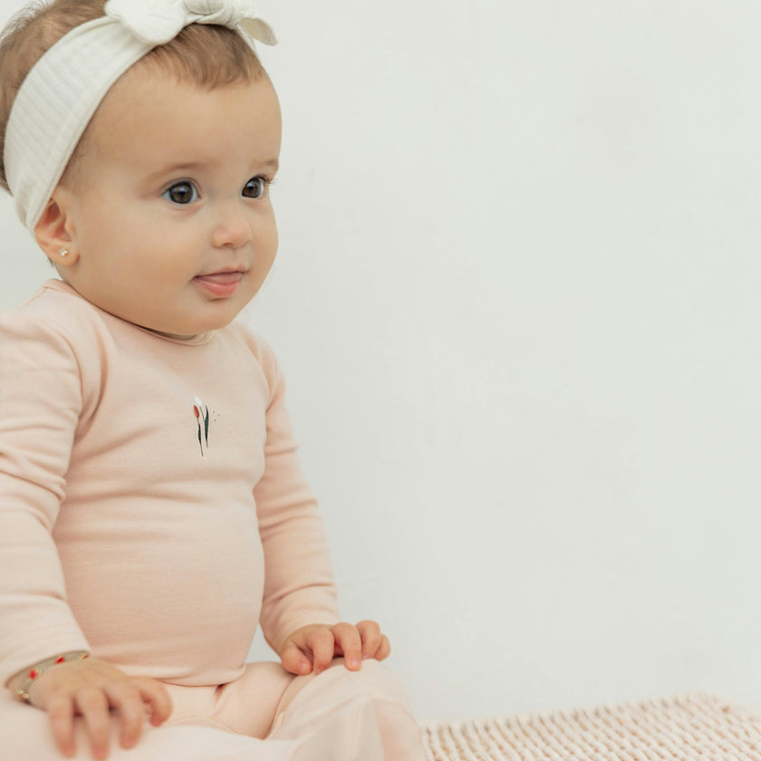 Scooter and Tulip Print Onesie Dark Almond