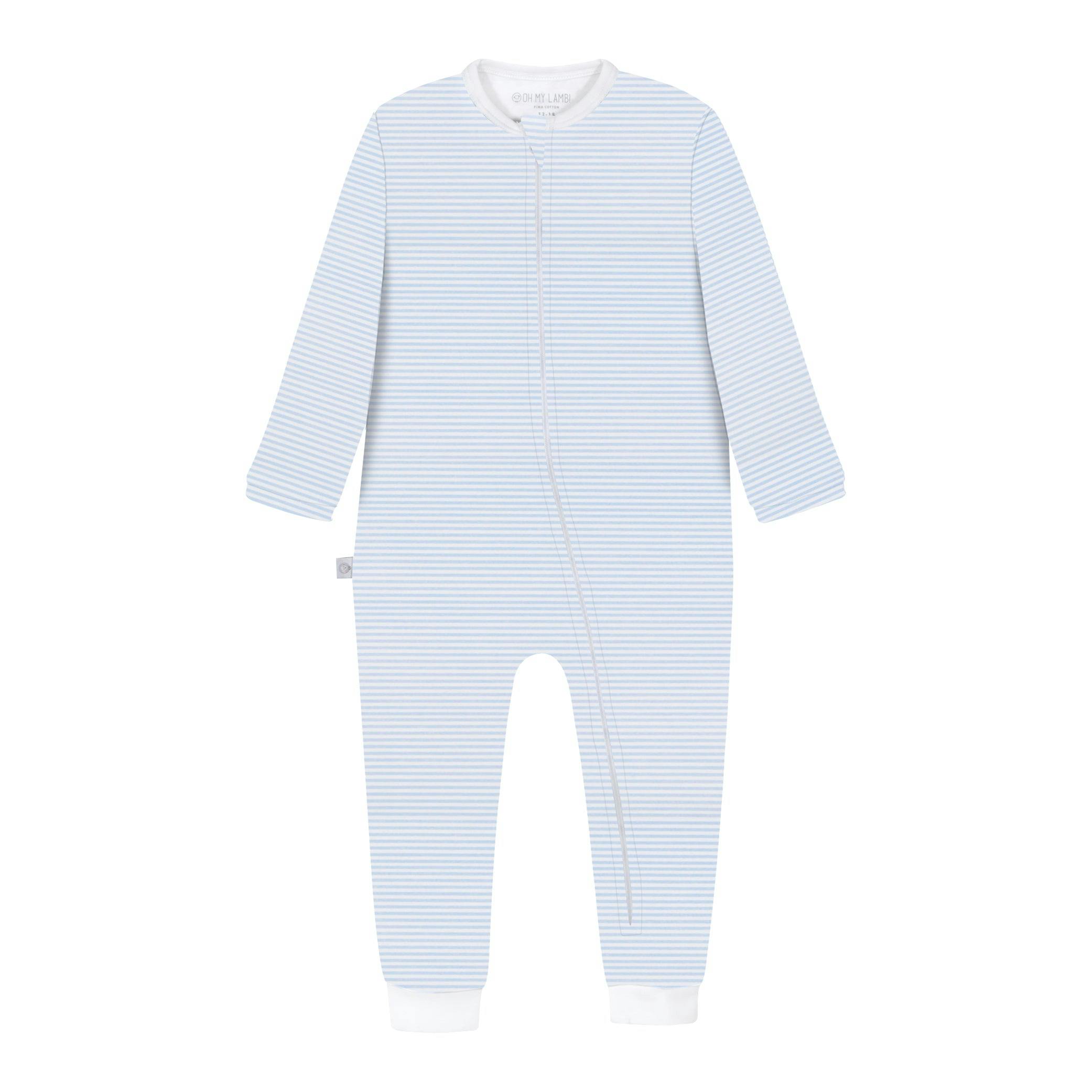 Blue Stripes Pima Cotton Baby One-Piece Pajamas