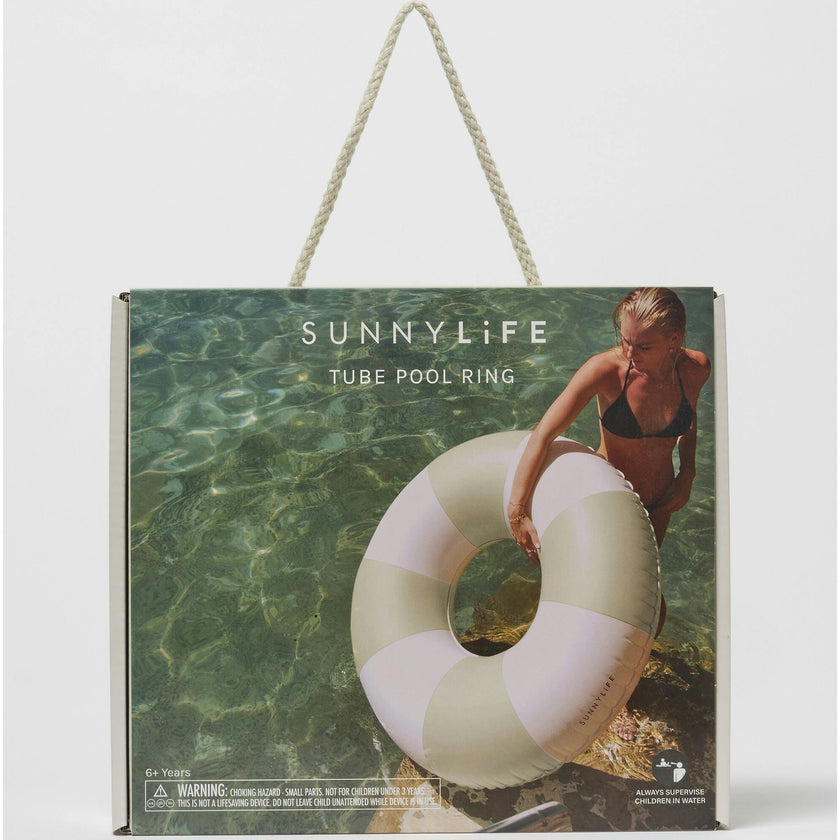 Tube Pool Ring: The Vacay Soft Olive Stripe