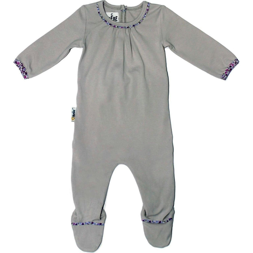 Floral Trim Pleated Neck Footie
