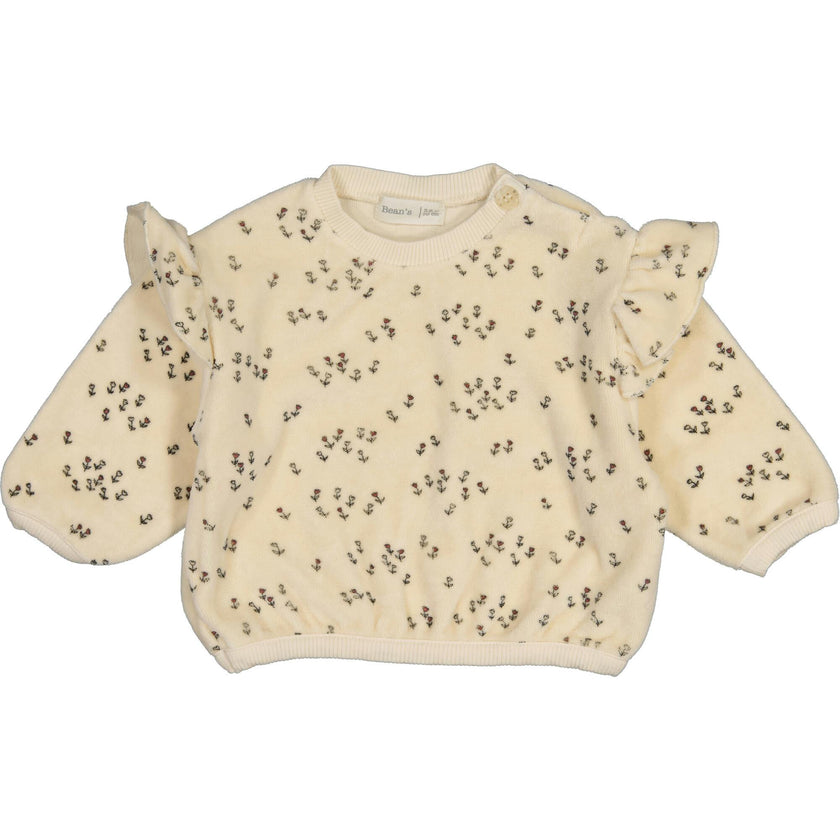 Velvet Sweatshirt with Ruffled Shoulders