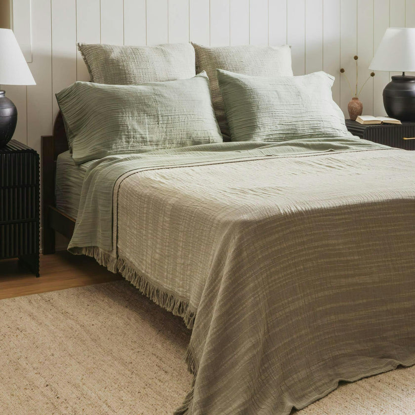 Sage Fringe Bedspread, Green