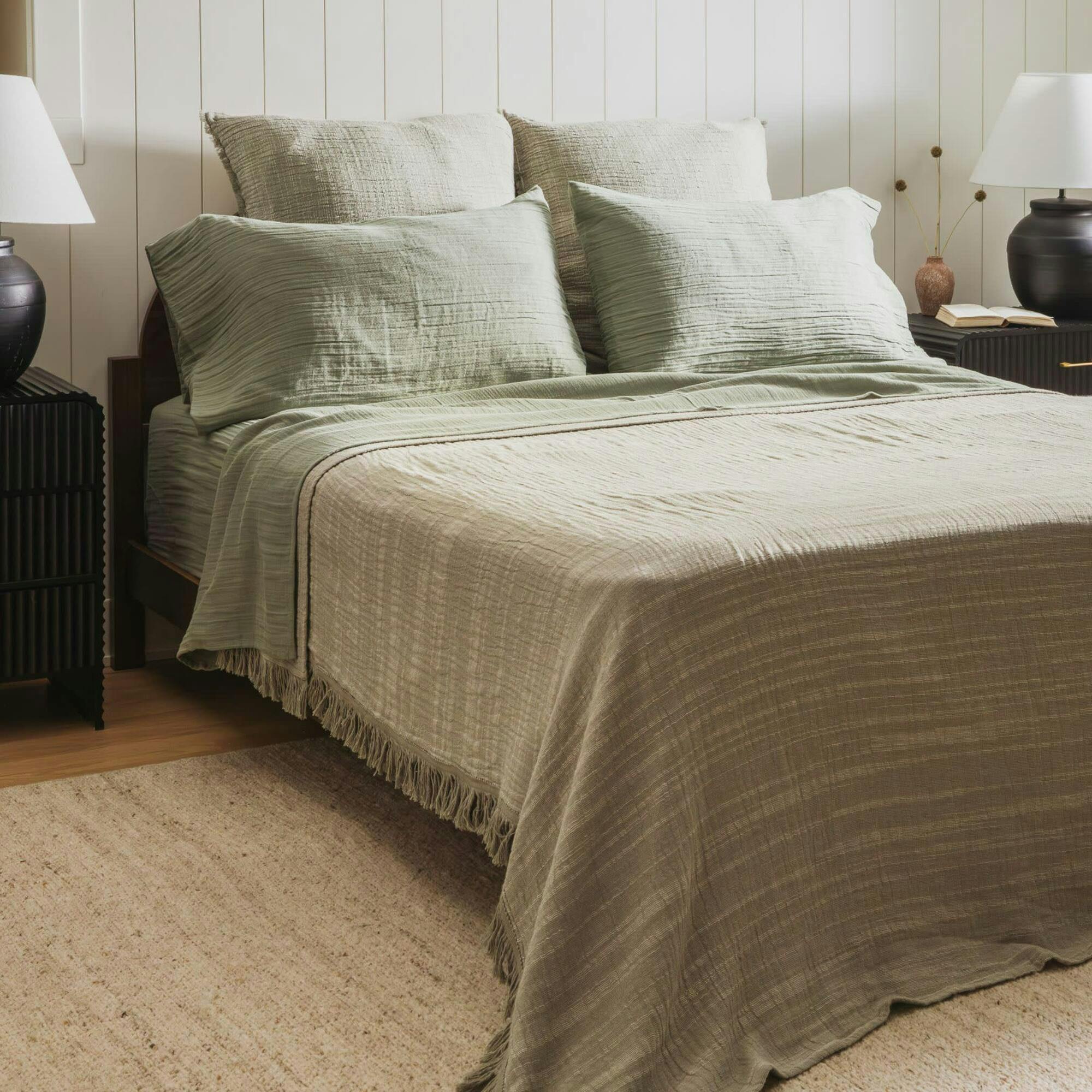 Sage Fringe Bedspread, Green