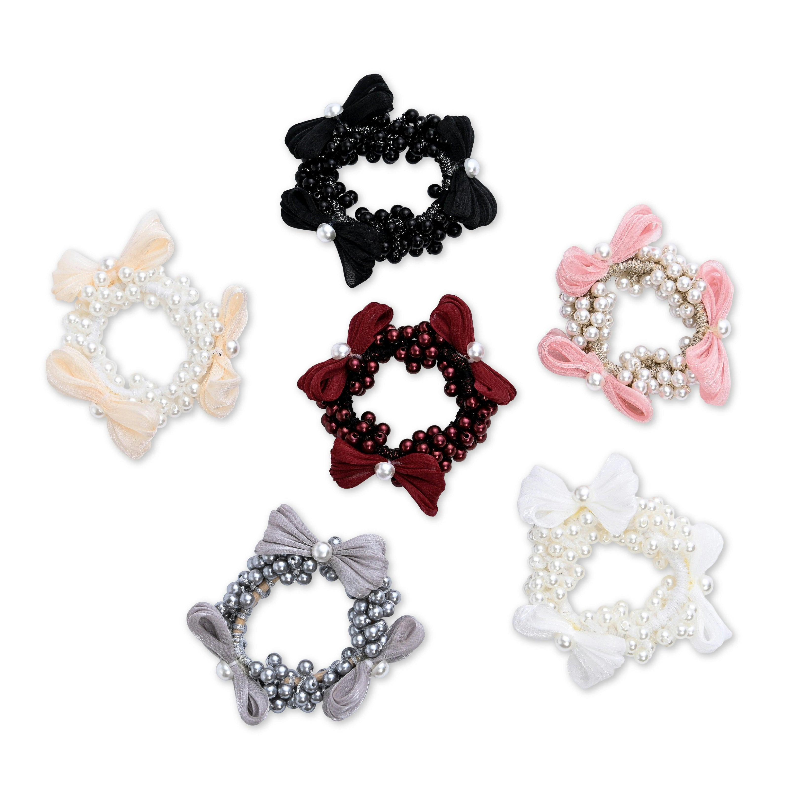 Pearl Cluster Bow Scrunchie Set
