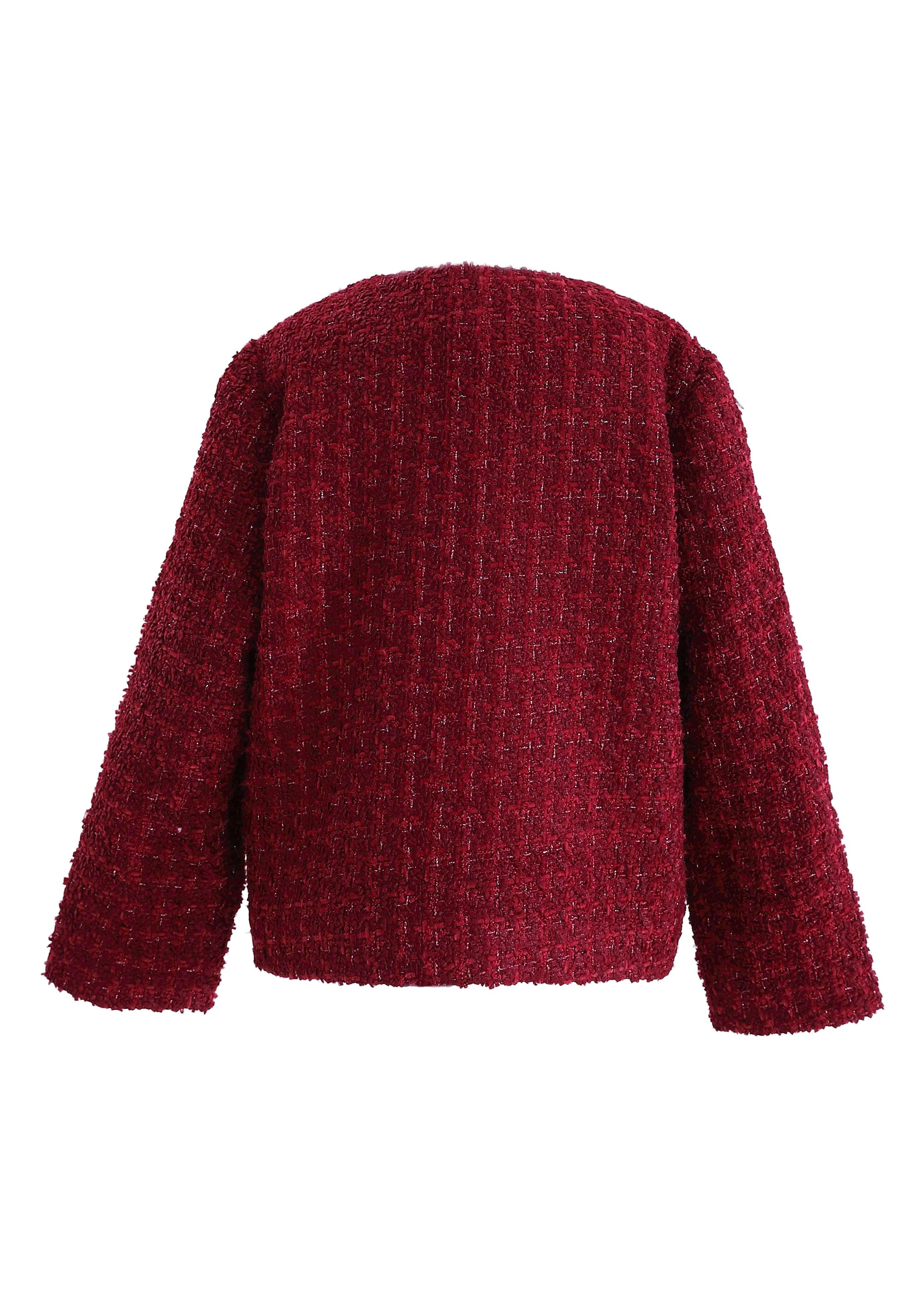Red Tweed Button-Up Jacket
