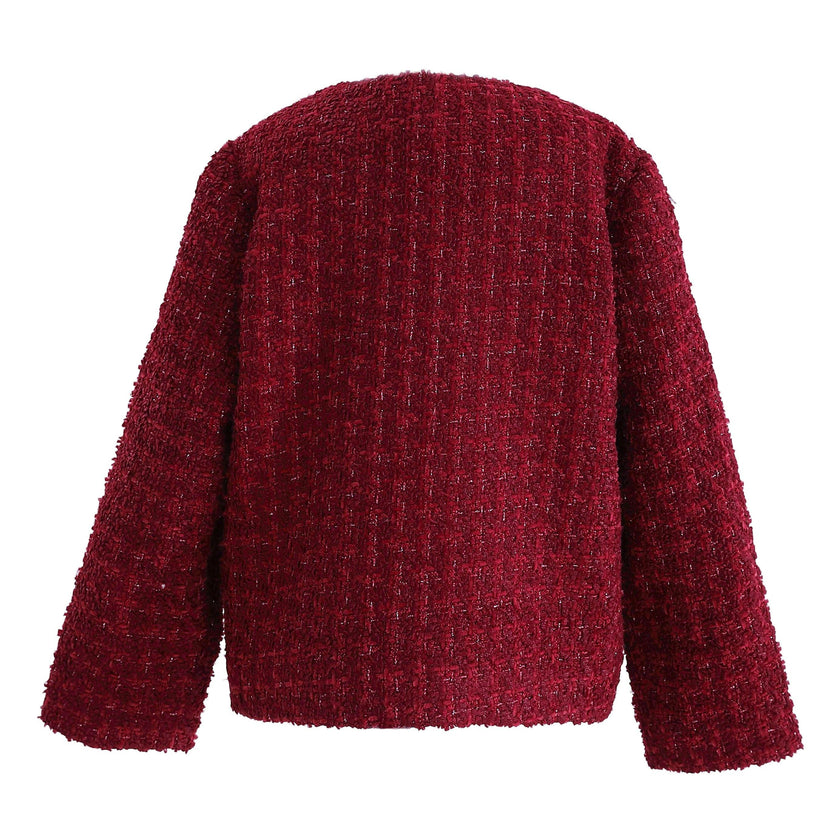 Red Tweed Button-Up Jacket