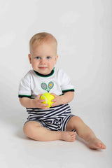 Stripe Knit Shortall with Tennis Rackets