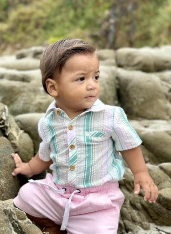 GREEN/GOLD STRIPE HELFORD WOVEN ONESIE