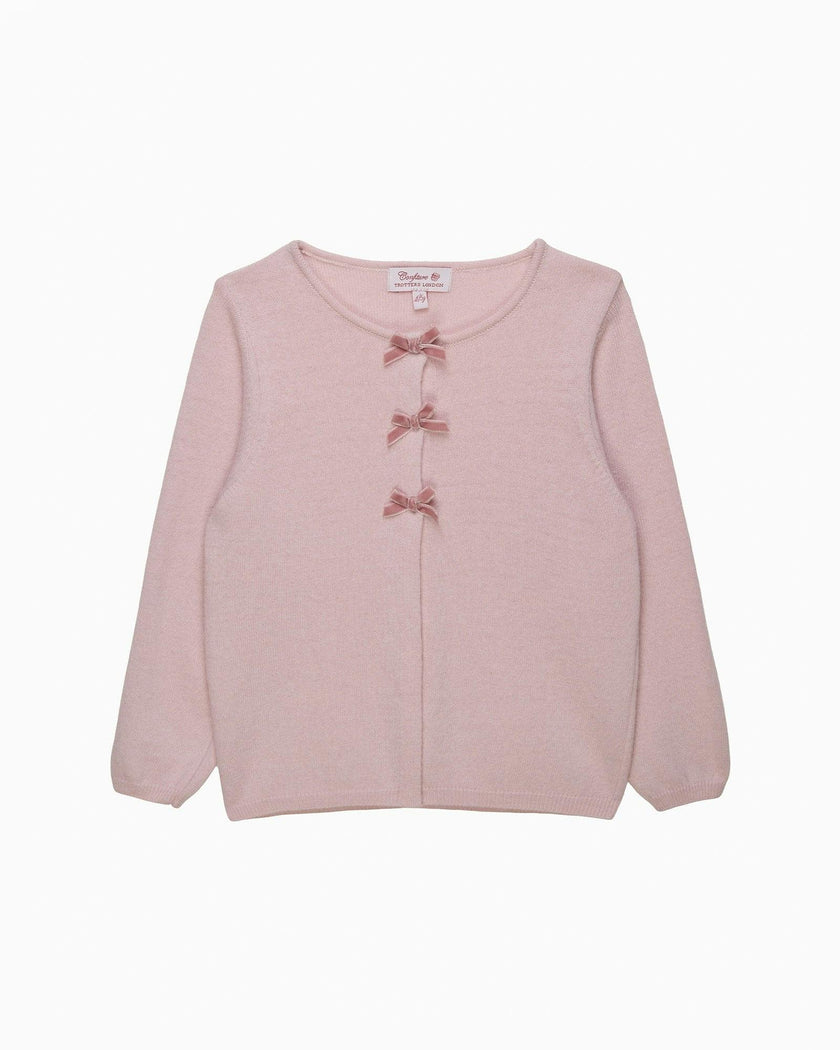 Velvet Bow Cardigan in Pink