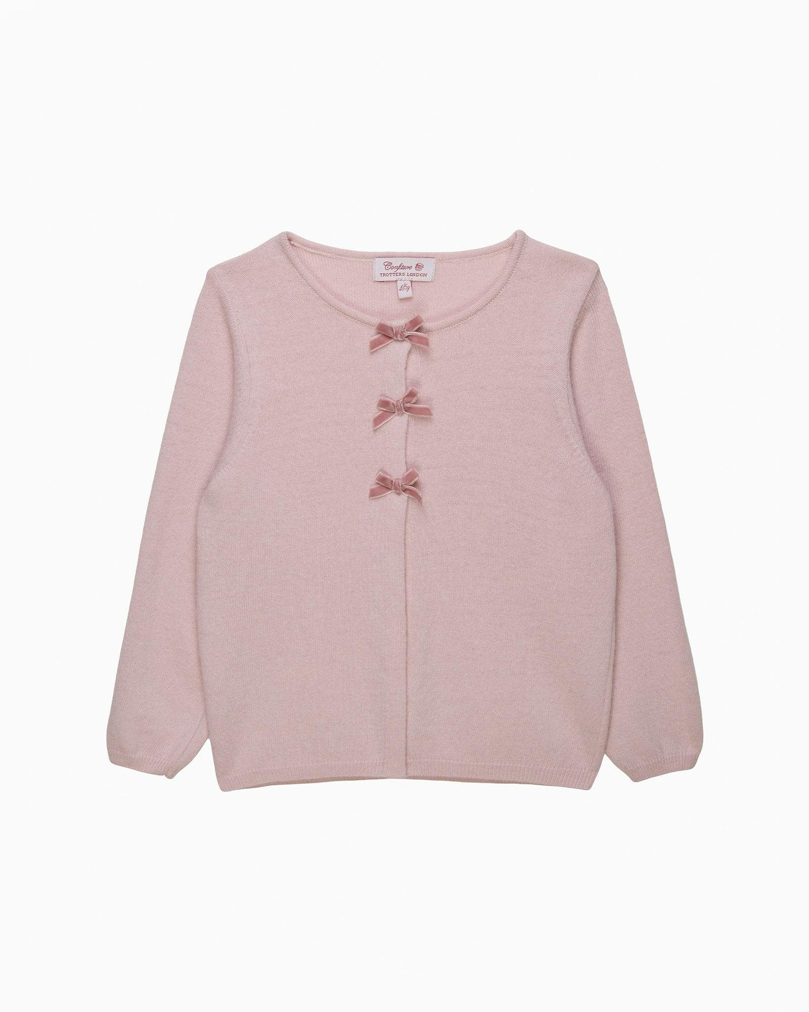 Velvet Bow Cardigan in Pink