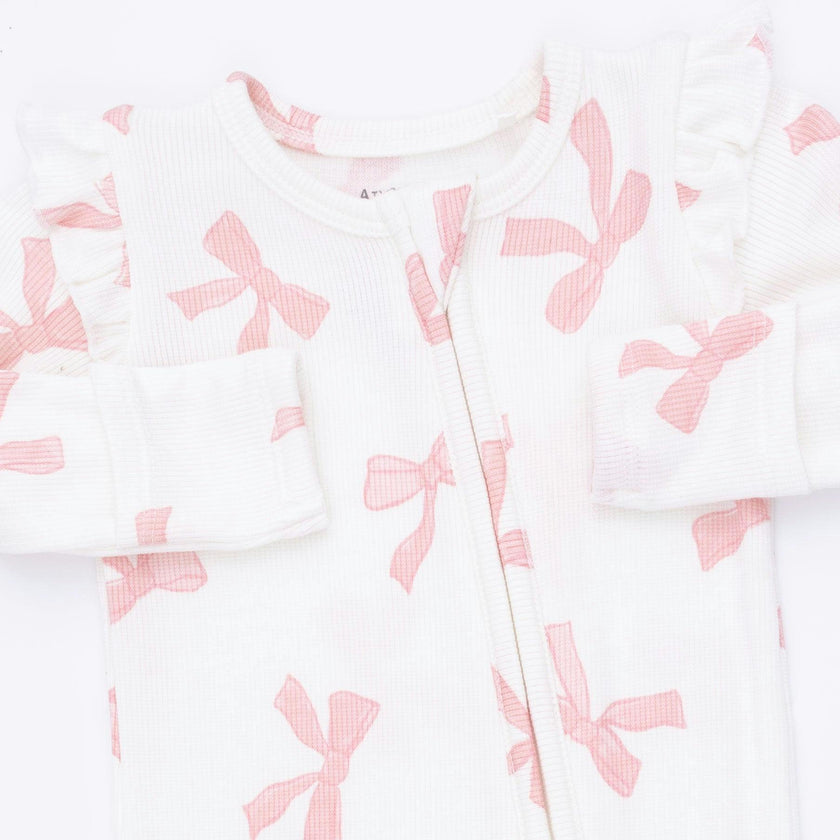 Pretty Bows - 2 Way Ruffle Sleeve Zipper Footie