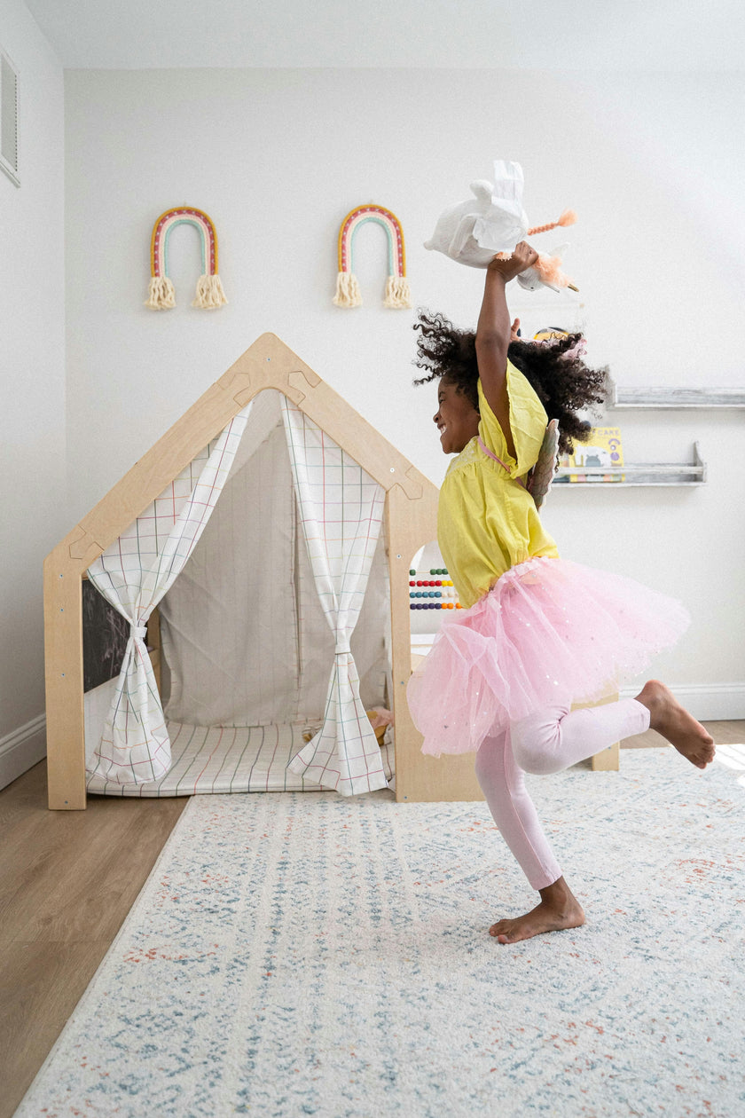 Flair | Indoor Wooden Playhouse with Desk, Chair & Chalkboard for Toddlers and Kids