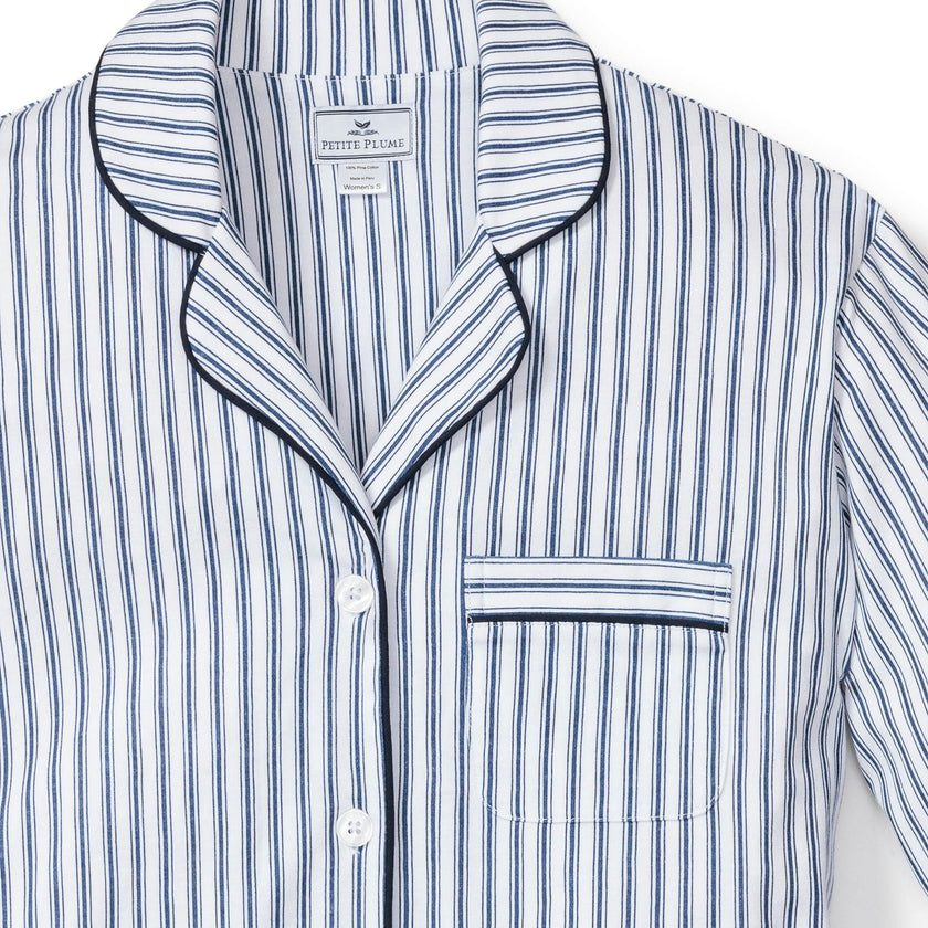 Women's Pima Pajama Set in Navy French Ticking
