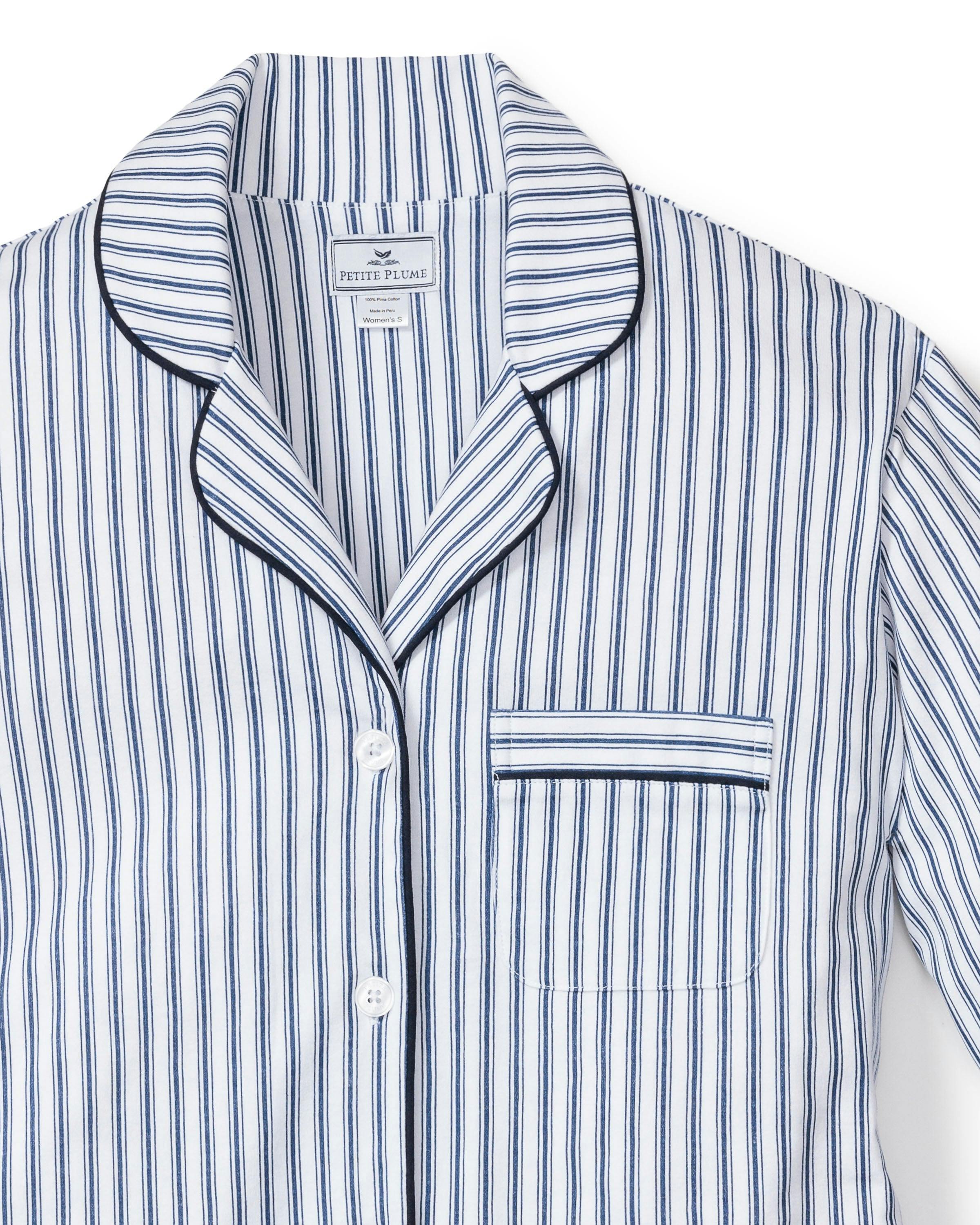 Women's Pima Pajama Set in Navy French Ticking