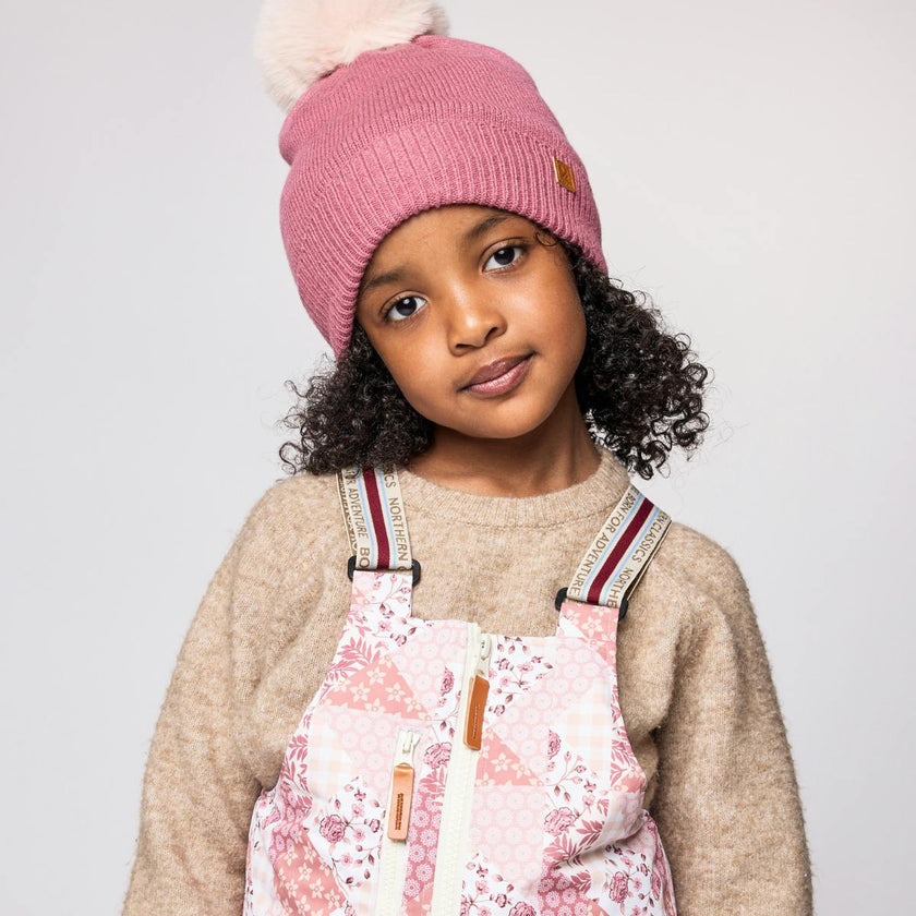 Kids Knit Winter Hat with Faux Fur Pom