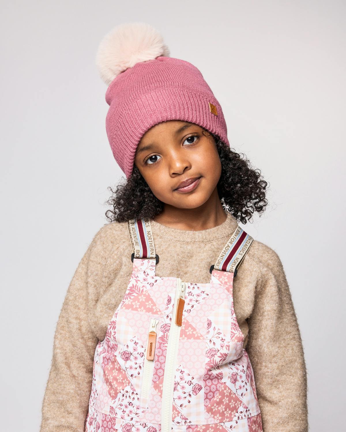 Kids Knit Winter Hat with Faux Fur Pom