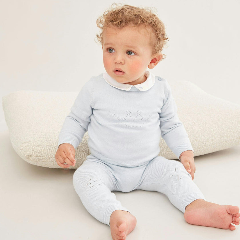 Pointelle Crown Crawler Set - Blue