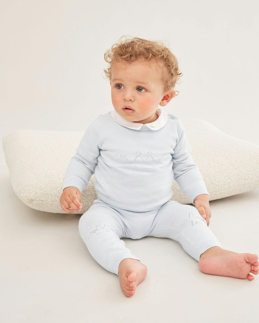 Pointelle Crown Crawler Set - Blue