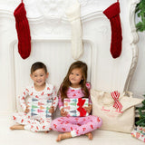 Kids Reindeer Pink Long PJ Set - Organic Stretch Jersey Knit Cotton