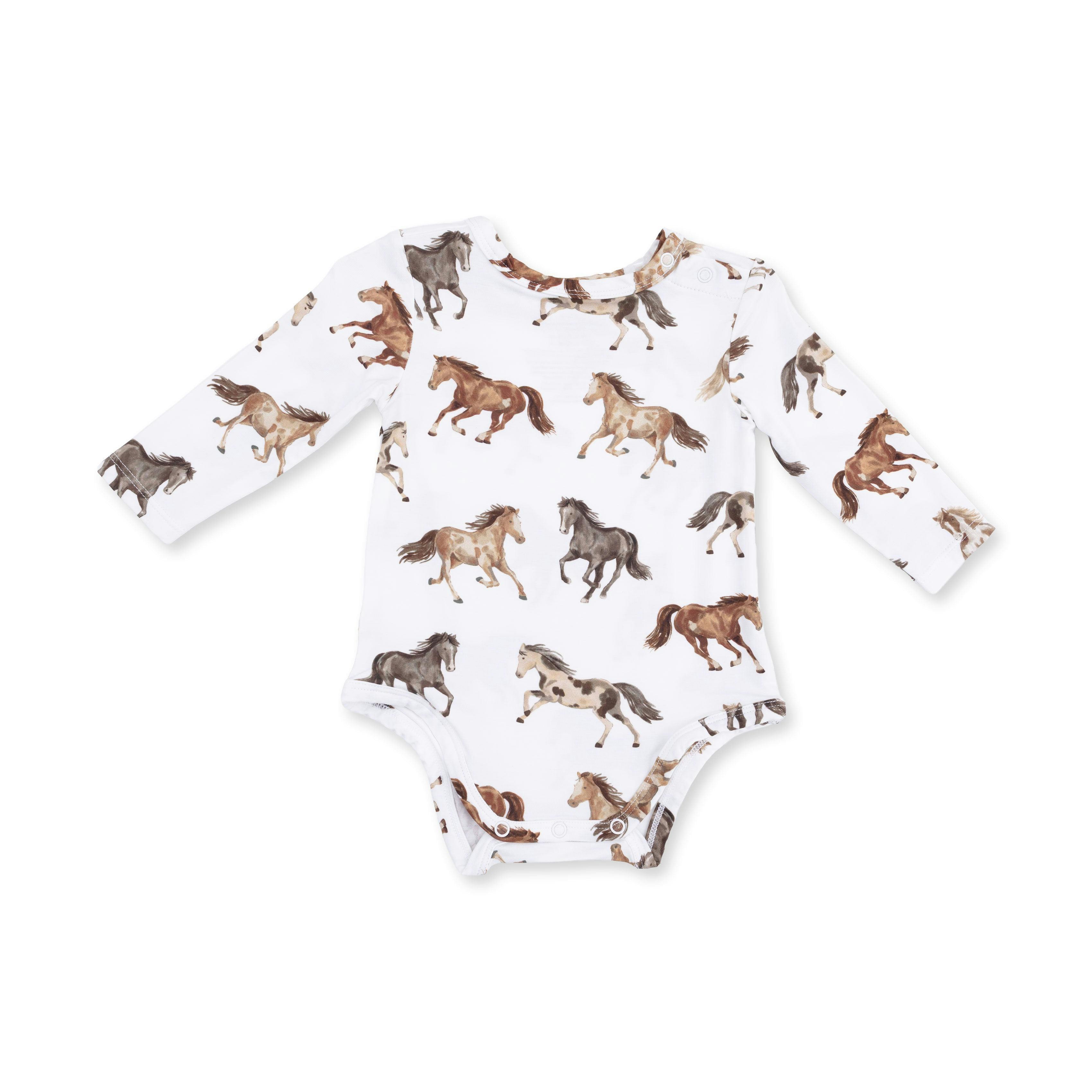 その他 house on the hill Bodysuit (Brown Horse) Wild Horses - Long Sleeve Bodysuit – Maisonette