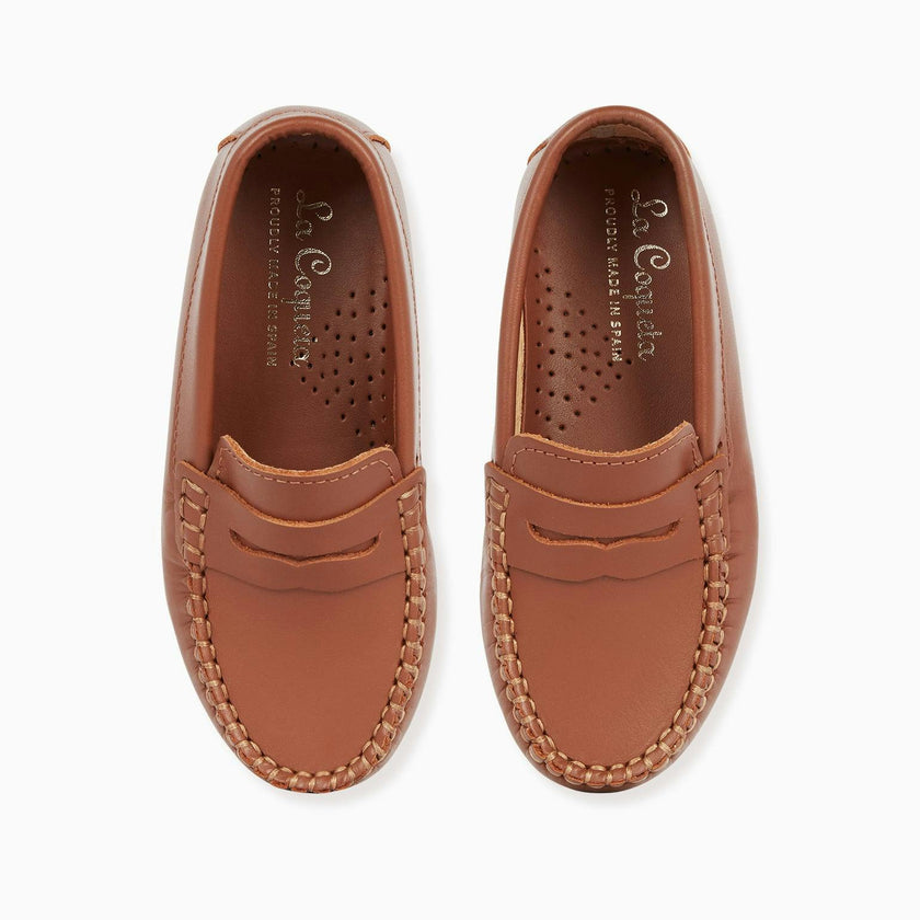 Tan Leather Boy Loafer Shoes