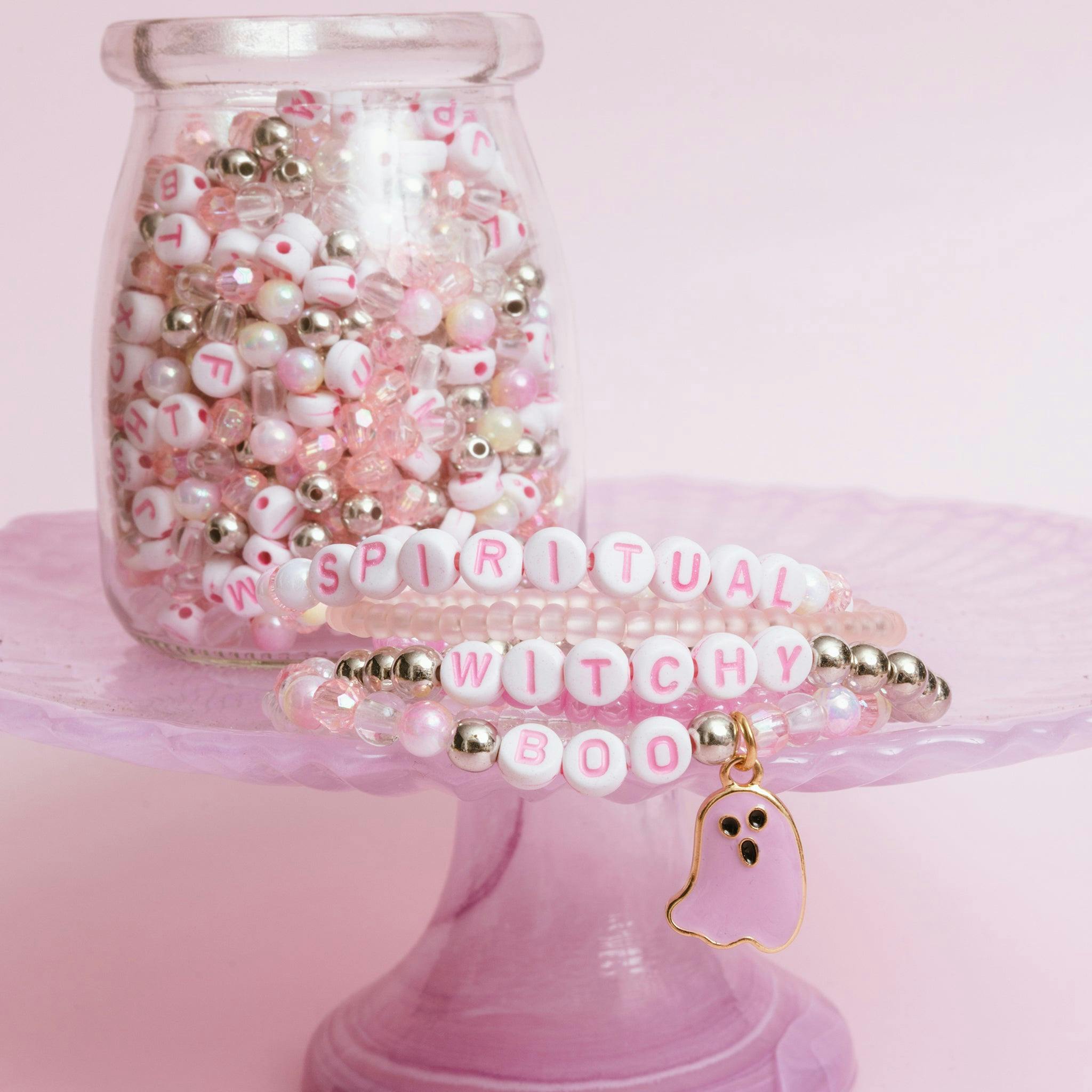 BOO Pastel Pink Letter Bead & Ghost Charm DIY Bead Jar
