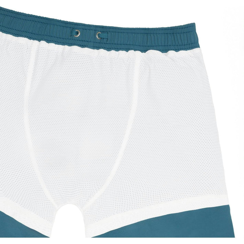 men's teal and dusk blue colorblock boardie