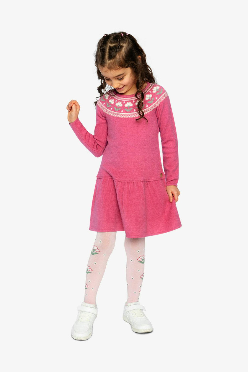 Knitted Dress With Flower Jacquard Raspberry Pink
