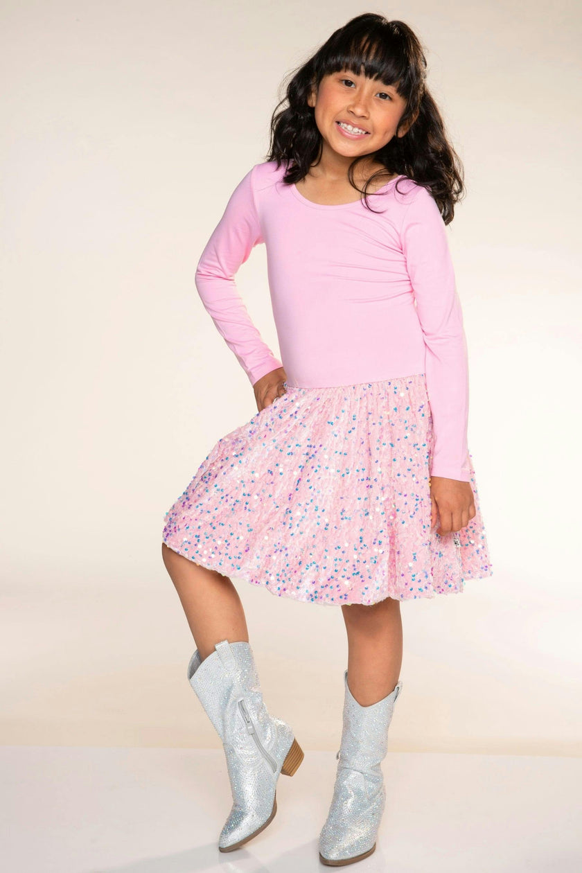 Simply Soft Long Sleeve Sequin Be Happy Dress