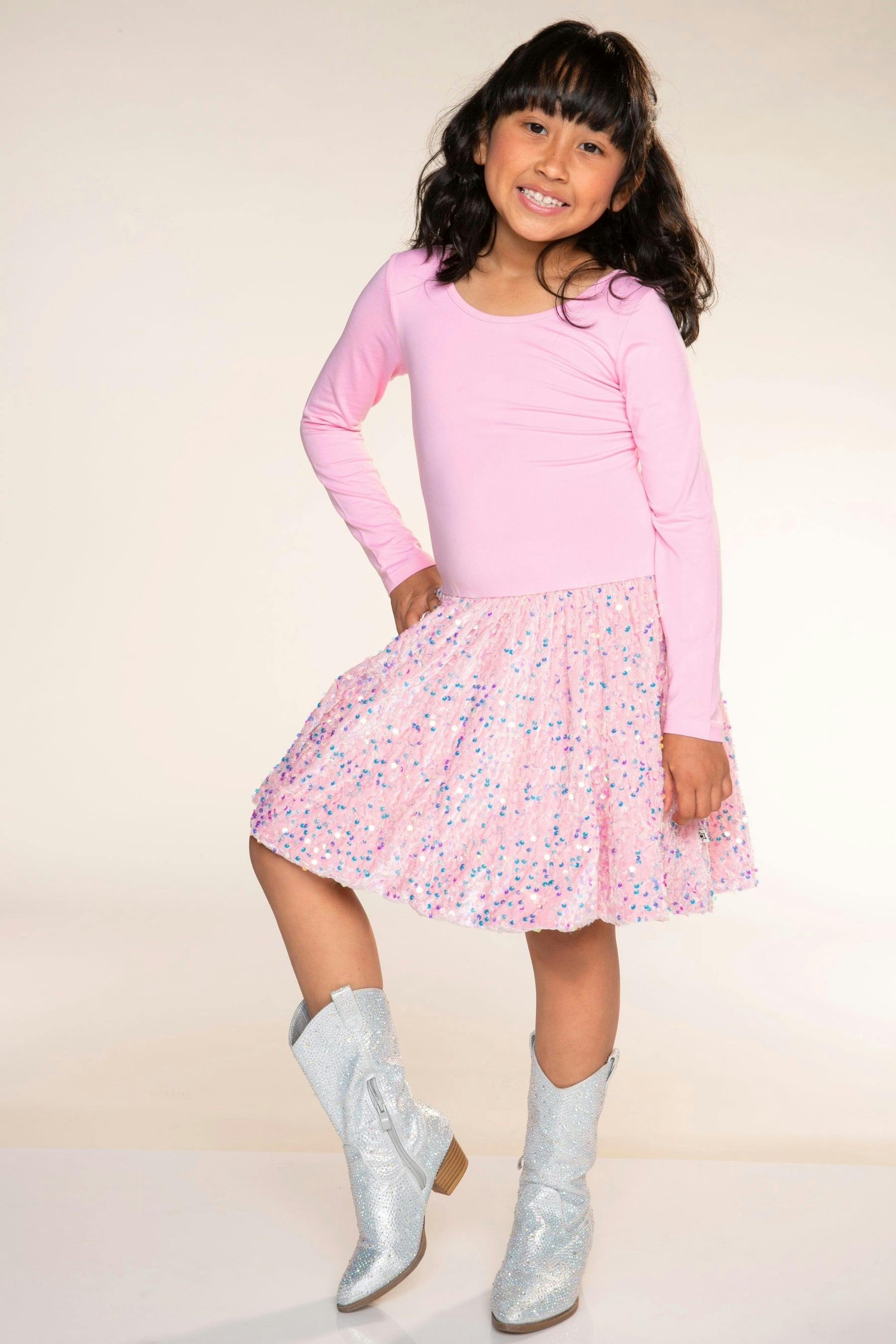 Simply Soft Long Sleeve Sequin Be Happy Dress