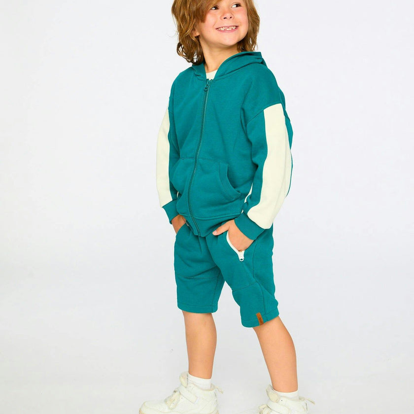 Hooded French Terry Cardigan Dark Turquoise