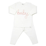 "Baby" Pink Sparkle Embroidered Two Piece Set