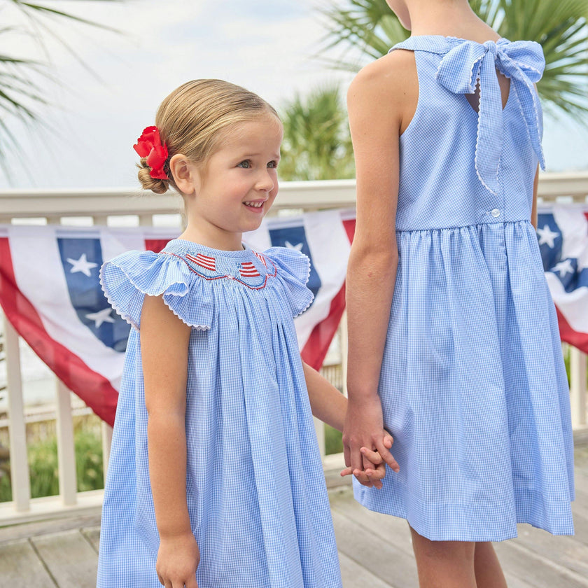 Smocked Bishop Dress - Flags