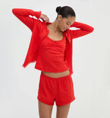 The Kaelie Pointelle Cardigan - Candy Apple Red