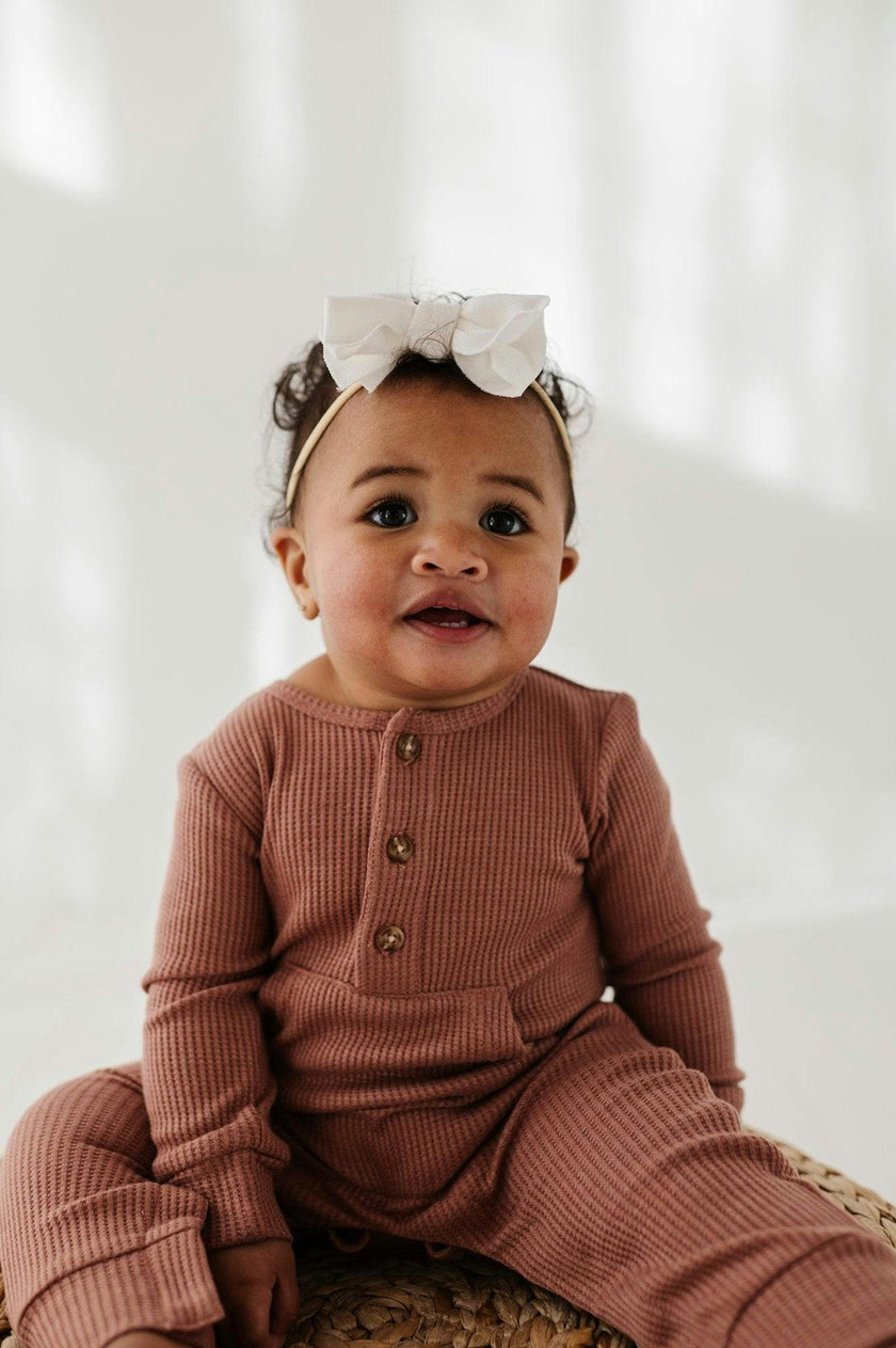 Girls Waffle Romper in Burlwood