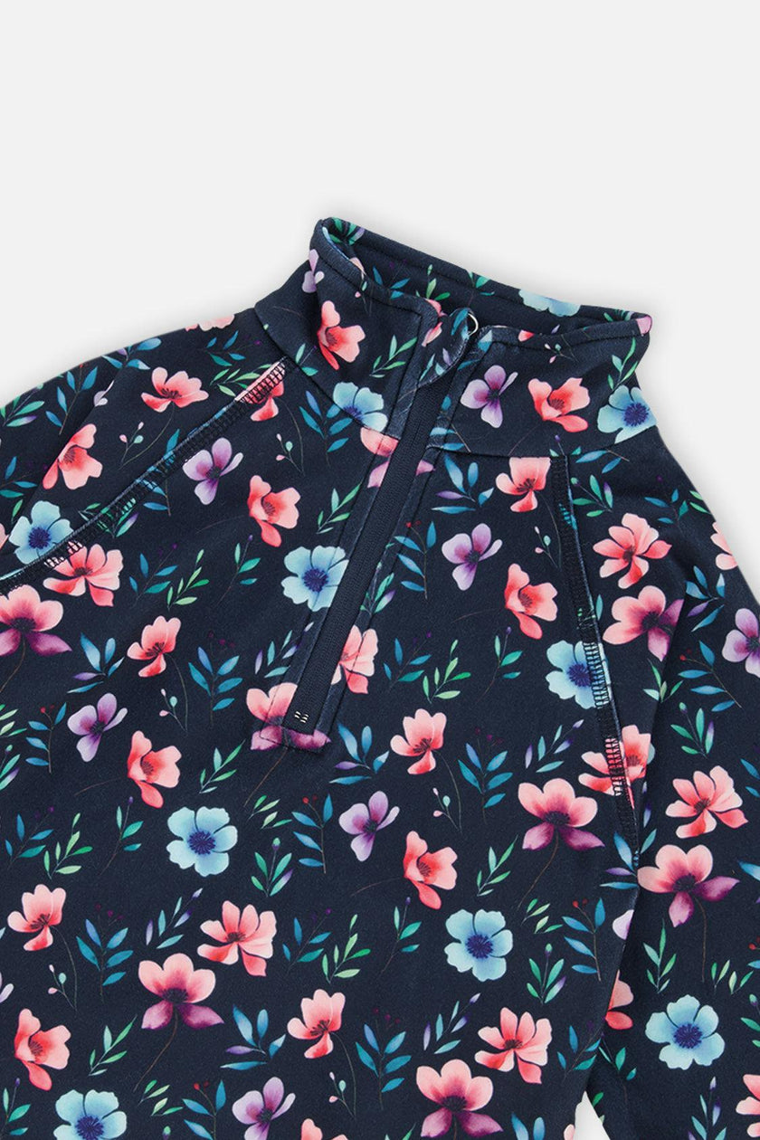 Two Piece Thermal Underwear Blue Floral Print