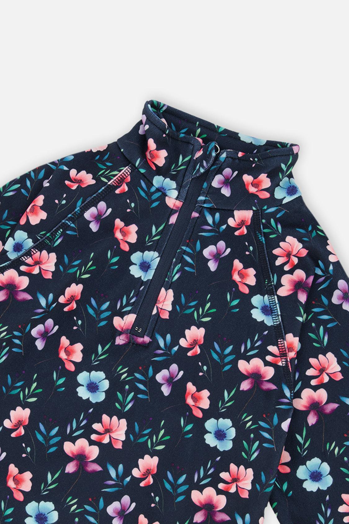 Two Piece Thermal Underwear Blue Floral Print
