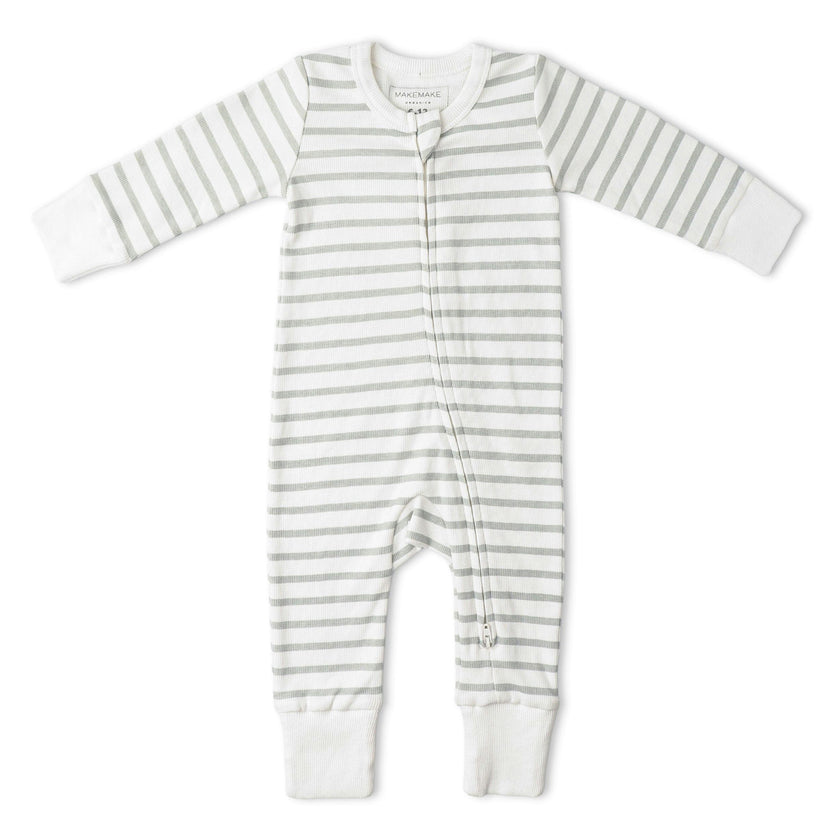 Organic 2-Way Zip Romper - Fog Stripes