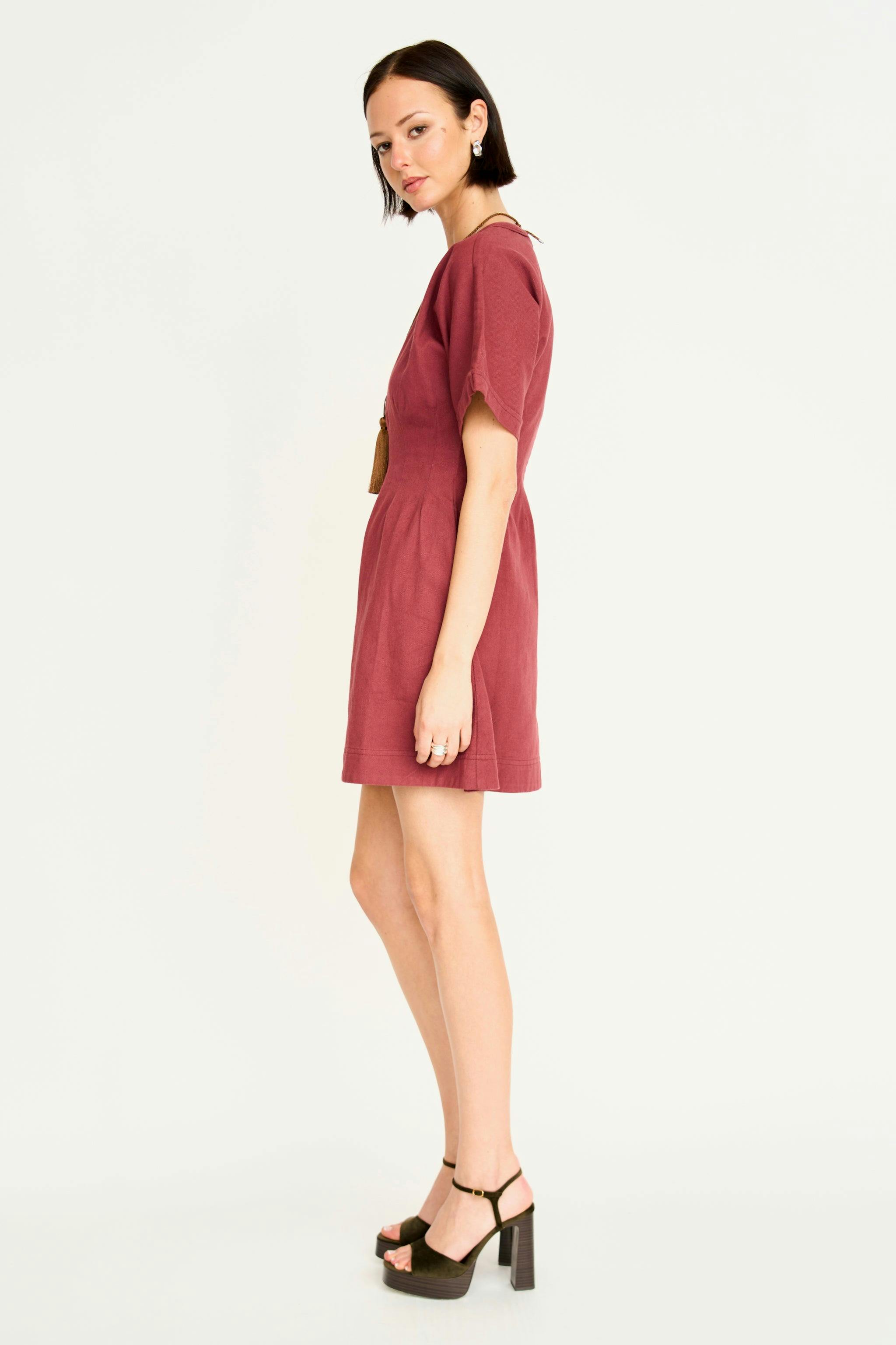 Wailea Canvas Short Dress in Dark Cerise