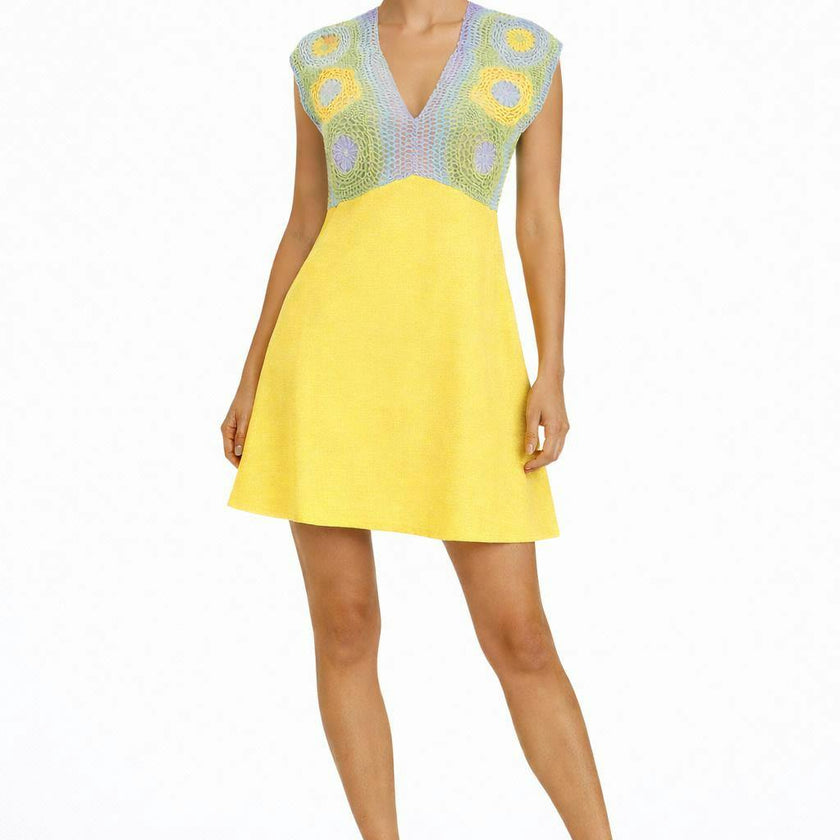 Ally Yellow Crochet Mini Dress