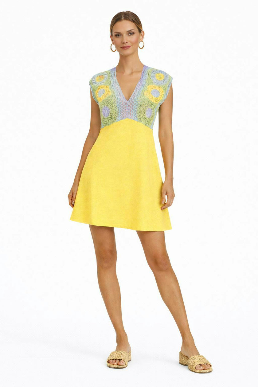 Ally Yellow Crochet Mini Dress