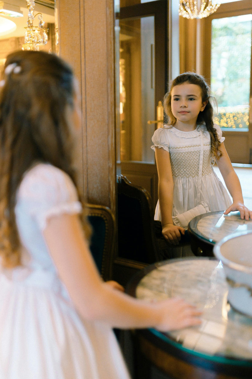 Colombe Gold Silk Ceremony Girl Dress