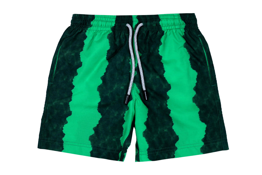 Kids' Green-Black Stripe Quick-Dry Swim Trunks