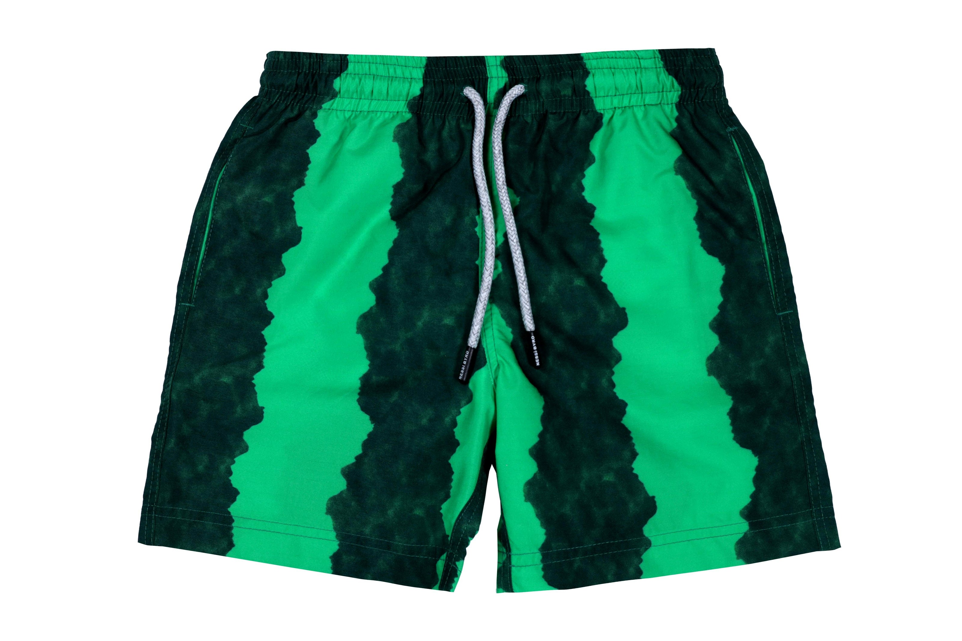 Kids' Green-Black Stripe Quick-Dry Swim Trunks