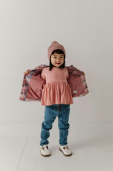 Girls Ribbed Peplum Shirt in Mellow Rose
