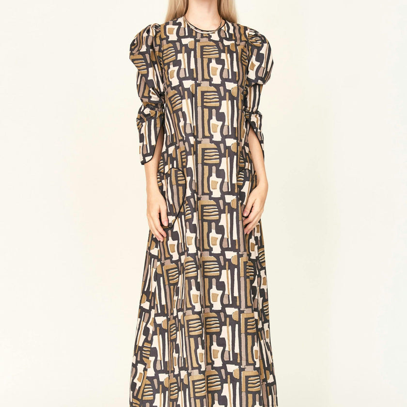 Cassis Dress in Olive Labyrinth