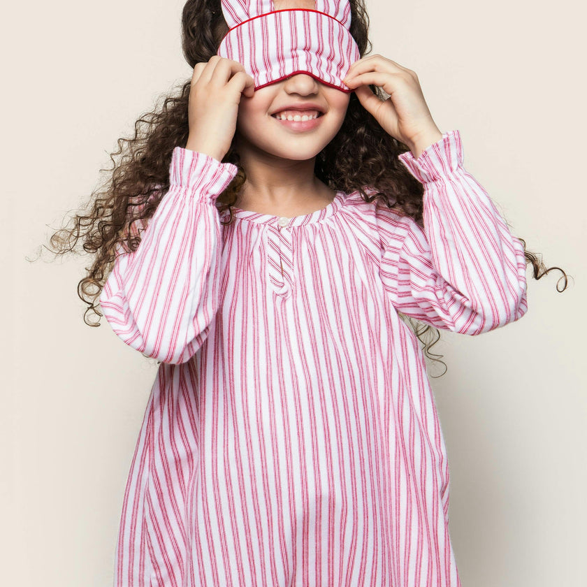 Girl's Twill Delphine Nightgown in Antique Red Ticking