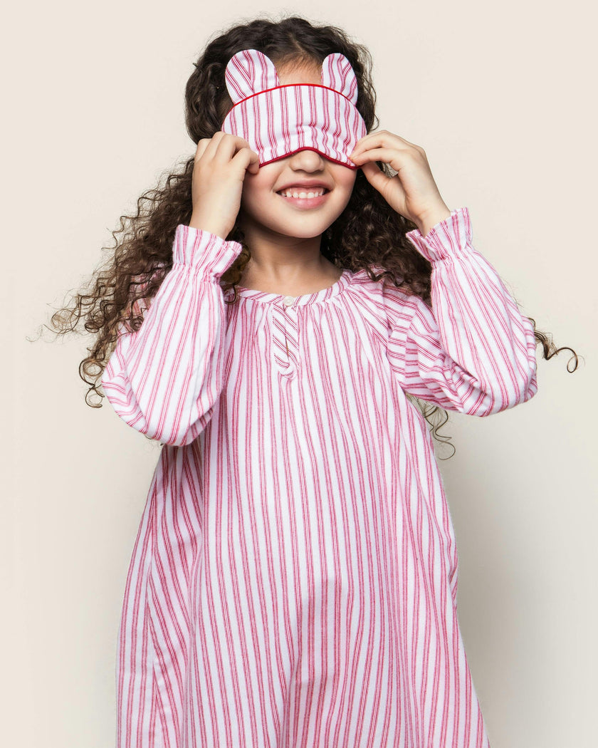 Girl's Twill Delphine Nightgown in Antique Red Ticking