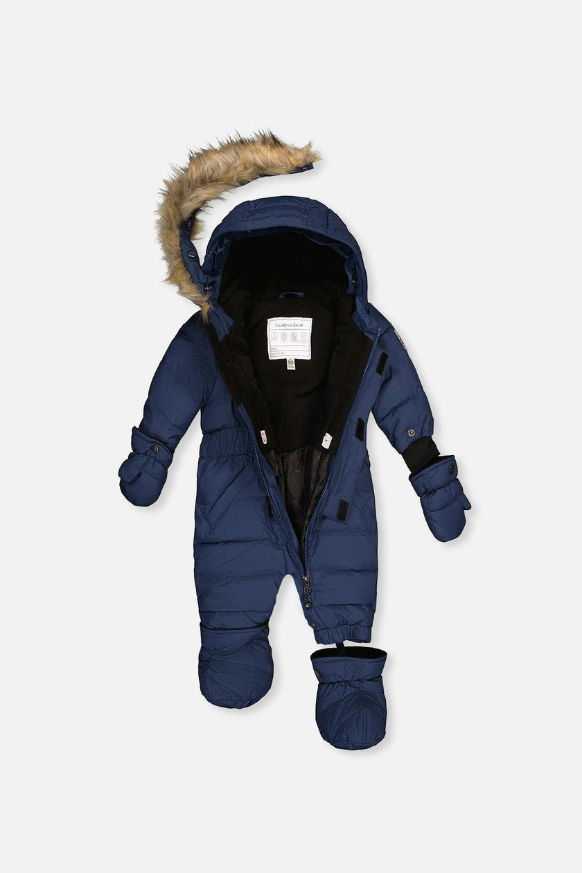 Baby Original One Piece Puffy Snowsuit With Removable Mittens And Boots Dark Blue